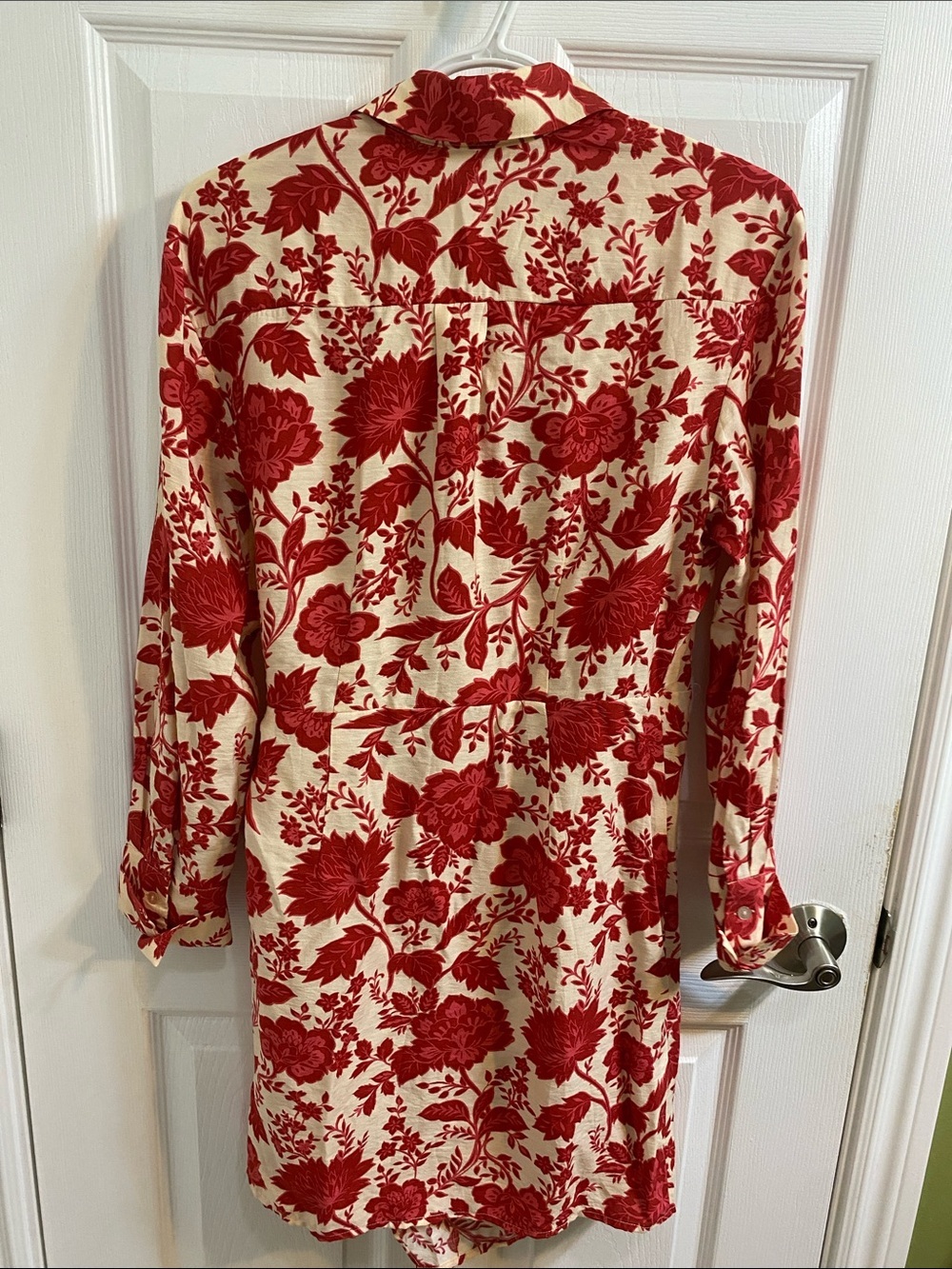 Mango Floral Wrap Cuánto Red Cream Dress Side Tie Women’s Size 4 Summer Office - Picture 6 of 10